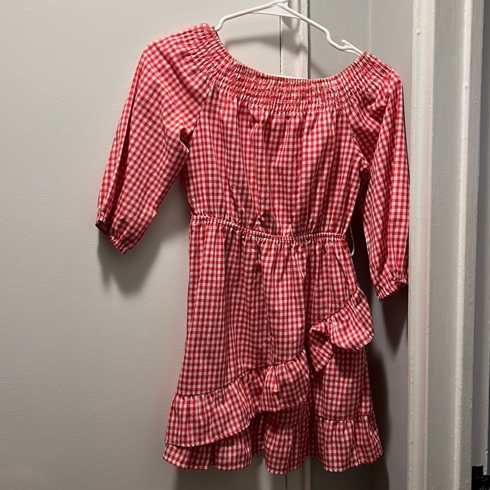 LF Stores Red and White Mini Gingham Dress - Size 4
